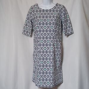 JUDE CONNALLY Blue/White Geometric Pattern Mini Dress. S